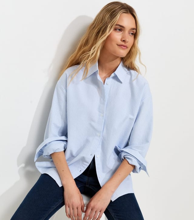 New Look Women's Blue Cotton Striped Oxford Shirt New Look - 3