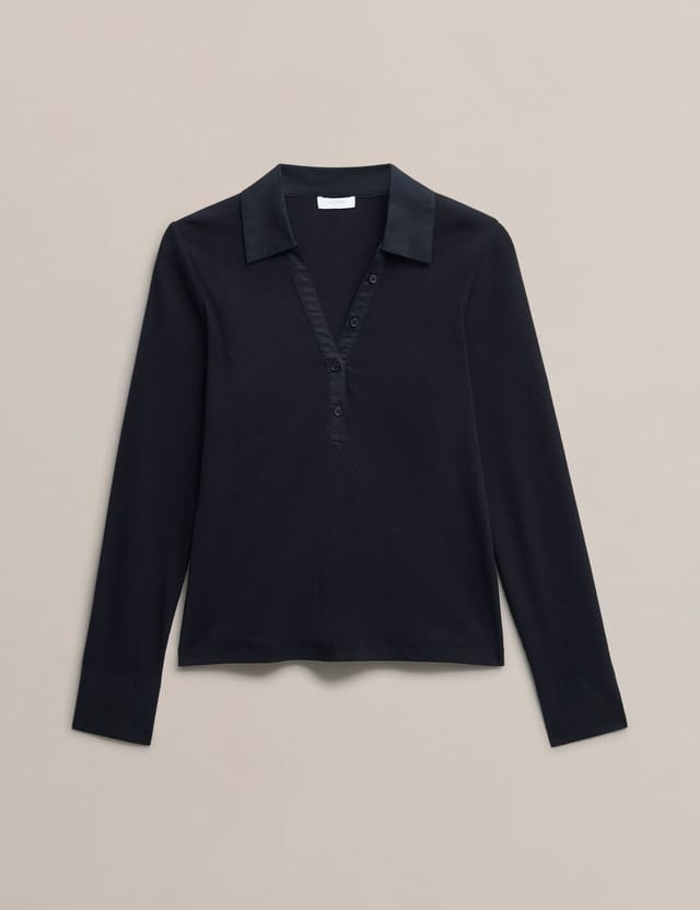 Hobbs London Hobbs London Women's Lennox Long Sleeve V-Neck Ribbed Shirt in Dark Navy - 2