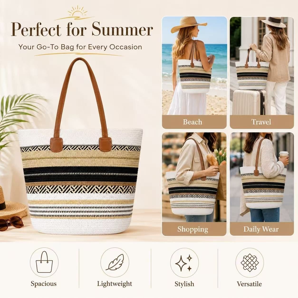 Chrisbella London Chrisbella London Women's Women's White Woven Tote Bag - 4