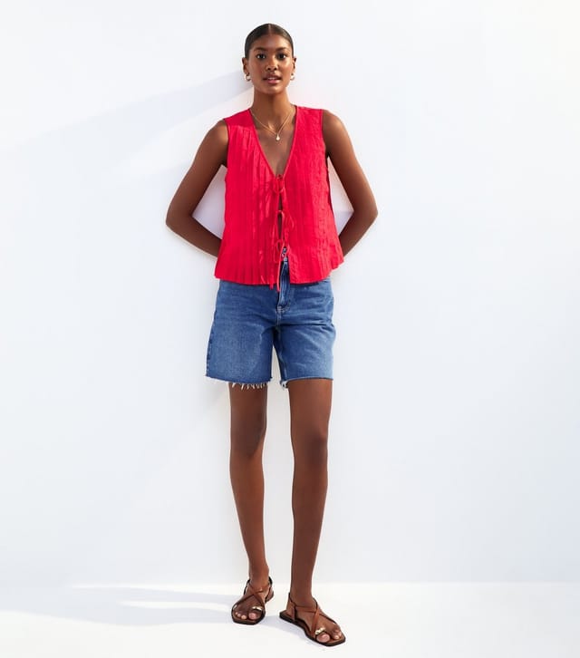 New Look Women's Red Pleated Tie Front Sleeveless Top New Look - 3