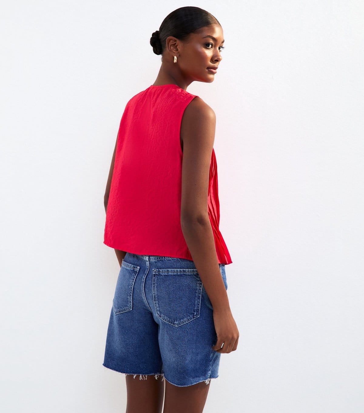 New Look Women's Red Pleated Tie Front Sleeveless Top New Look - 4