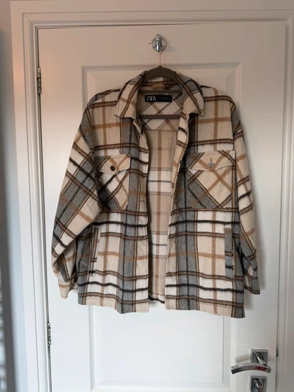 Zara Zara Cream Beige Checked Shacket - 1