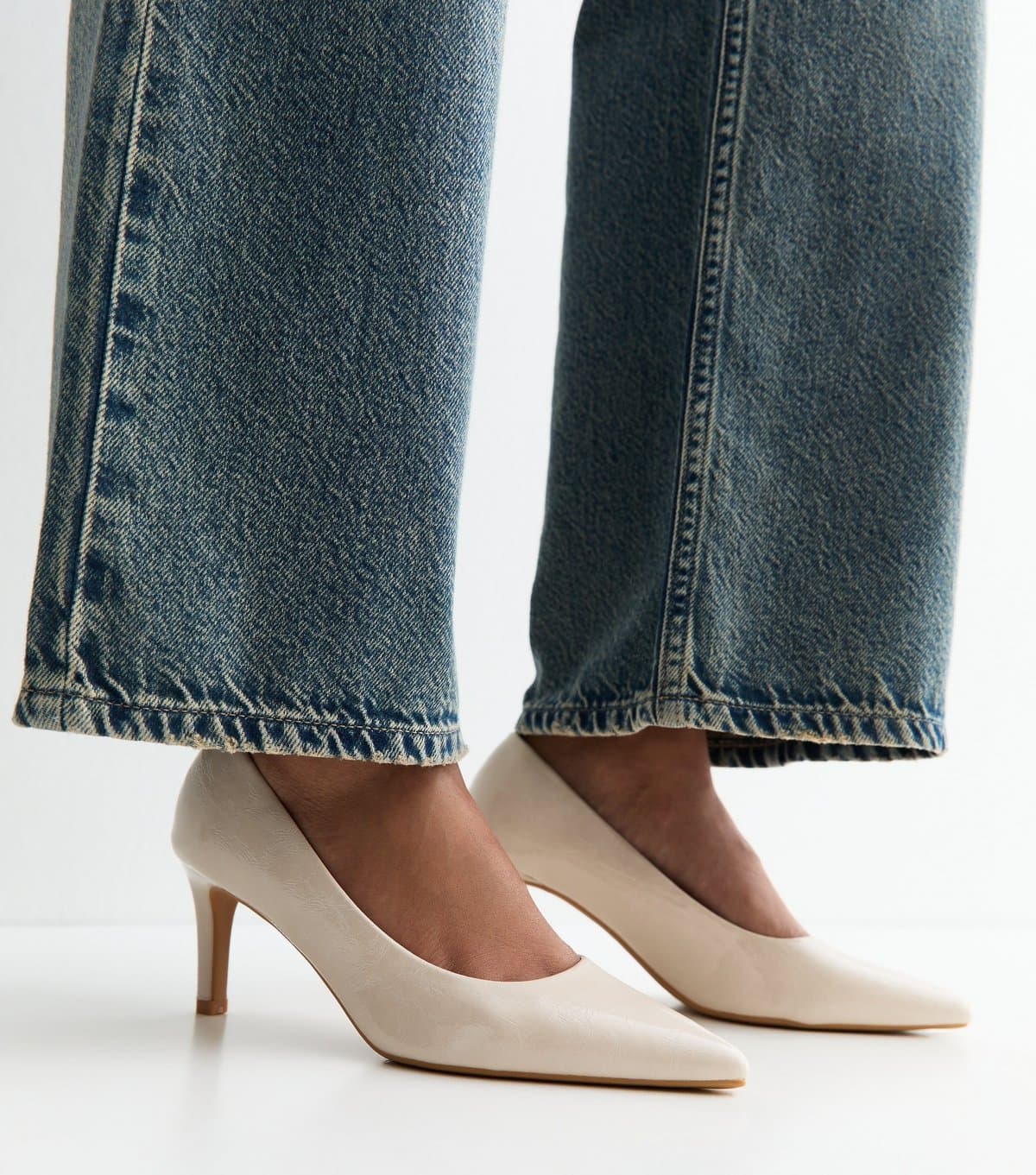 New Look Women's Off White Faux Patent Court Shoes Vegan New Look