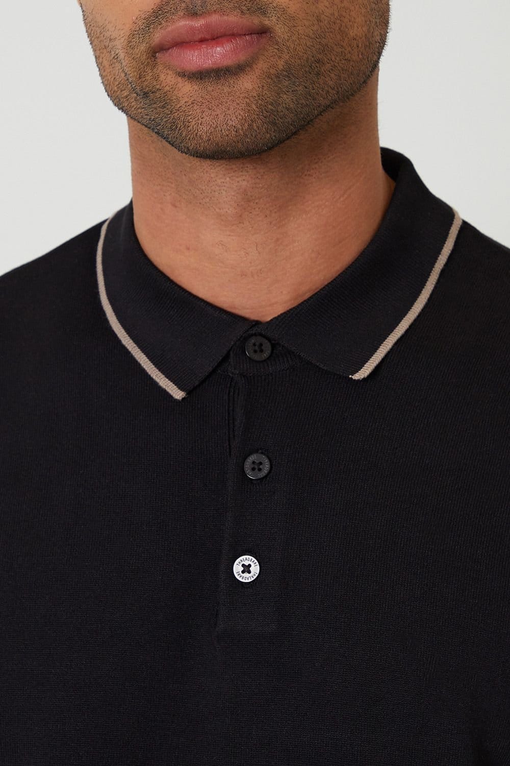 Threadbare Threadbare Men's Knitted Long Sleeve Polo Jumper in Black - 4