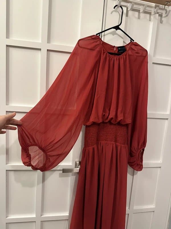 ASOS ASOS red chiffon red spring maxi dress long sleeve