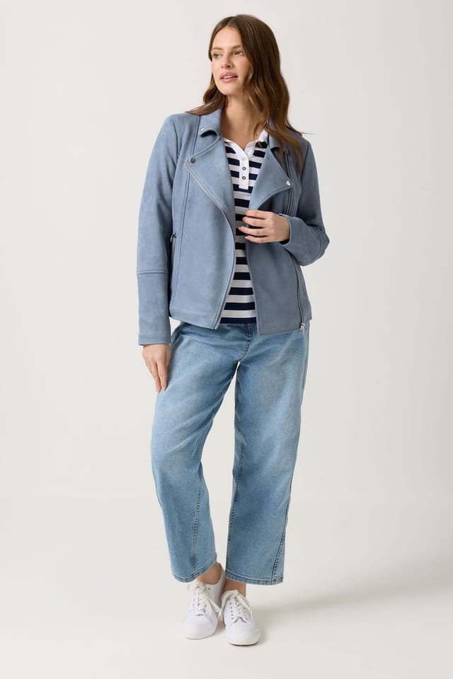 M&Co M&Co Women's Faux Suede Biker Jacket in Blue - 3