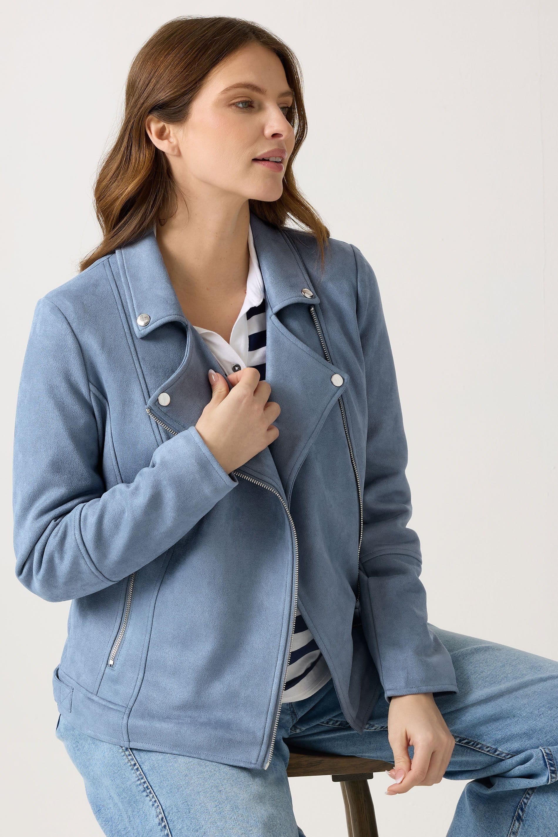 M&Co M&Co Women's Faux Suede Biker Jacket in Blue - 4
