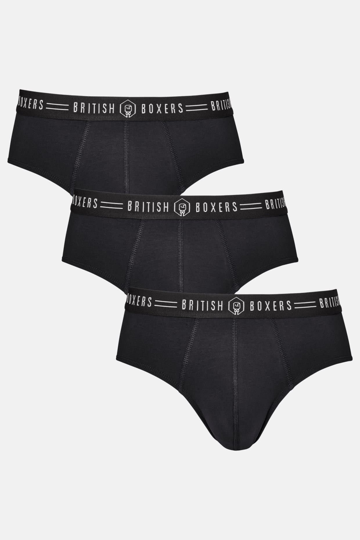 British Boxers British Boxers Men's Pack of Three "Coal Black" Briefs in Black