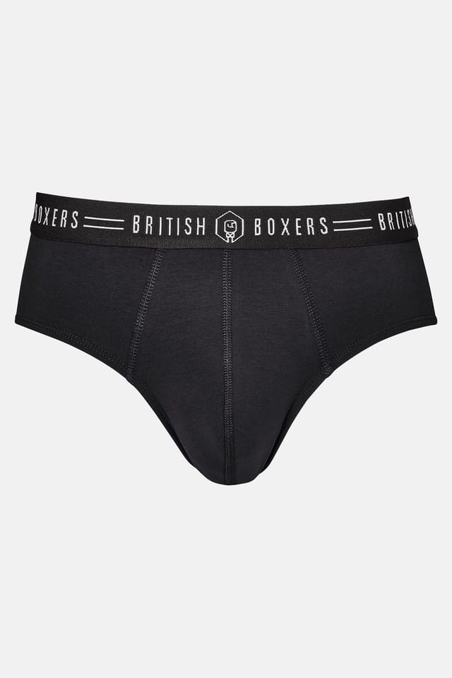 British Boxers British Boxers Men's Pack of Three "Coal Black" Briefs in Black - 3