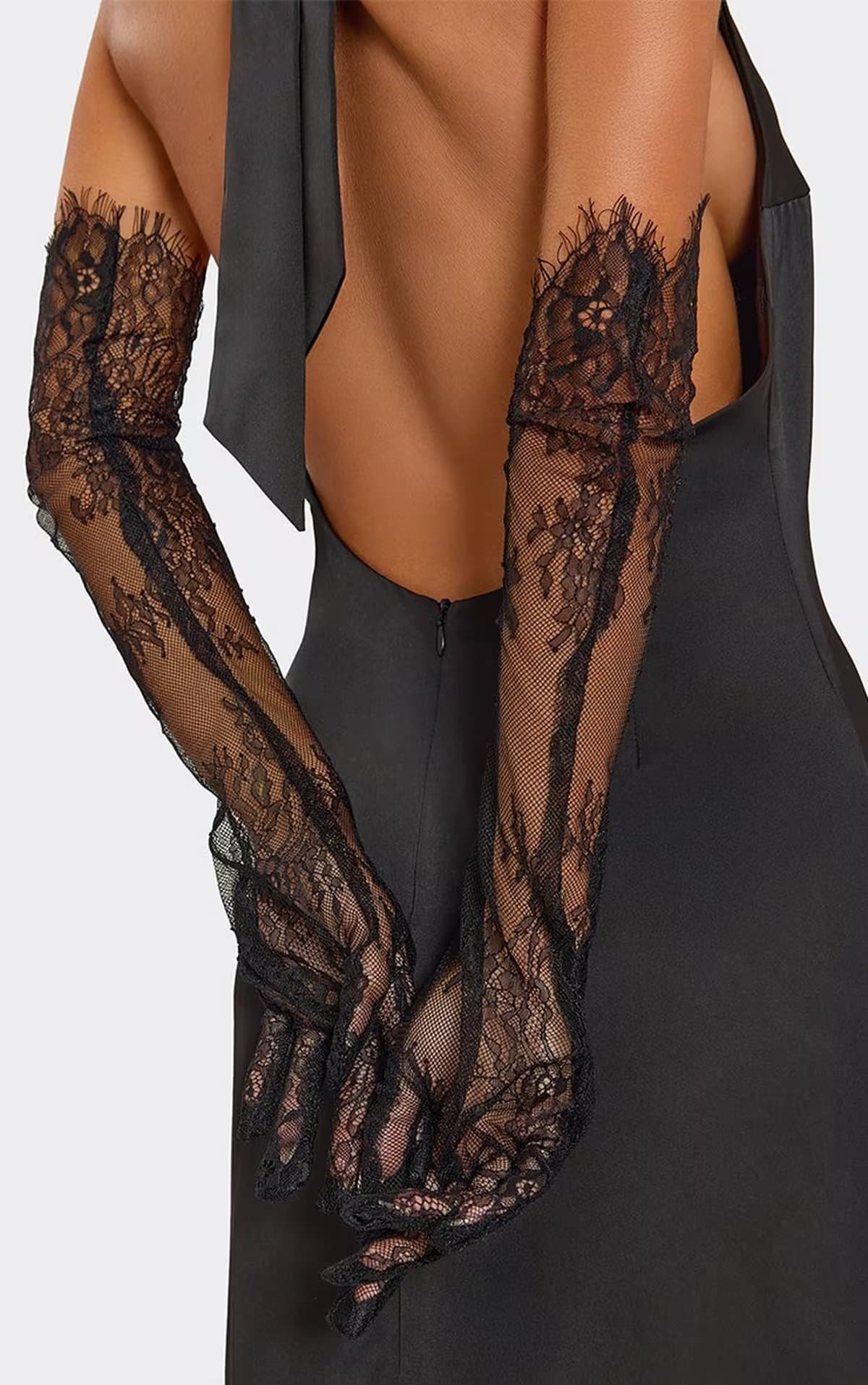 EGO Long Gloves In Black Lace, Women's Size UK 0