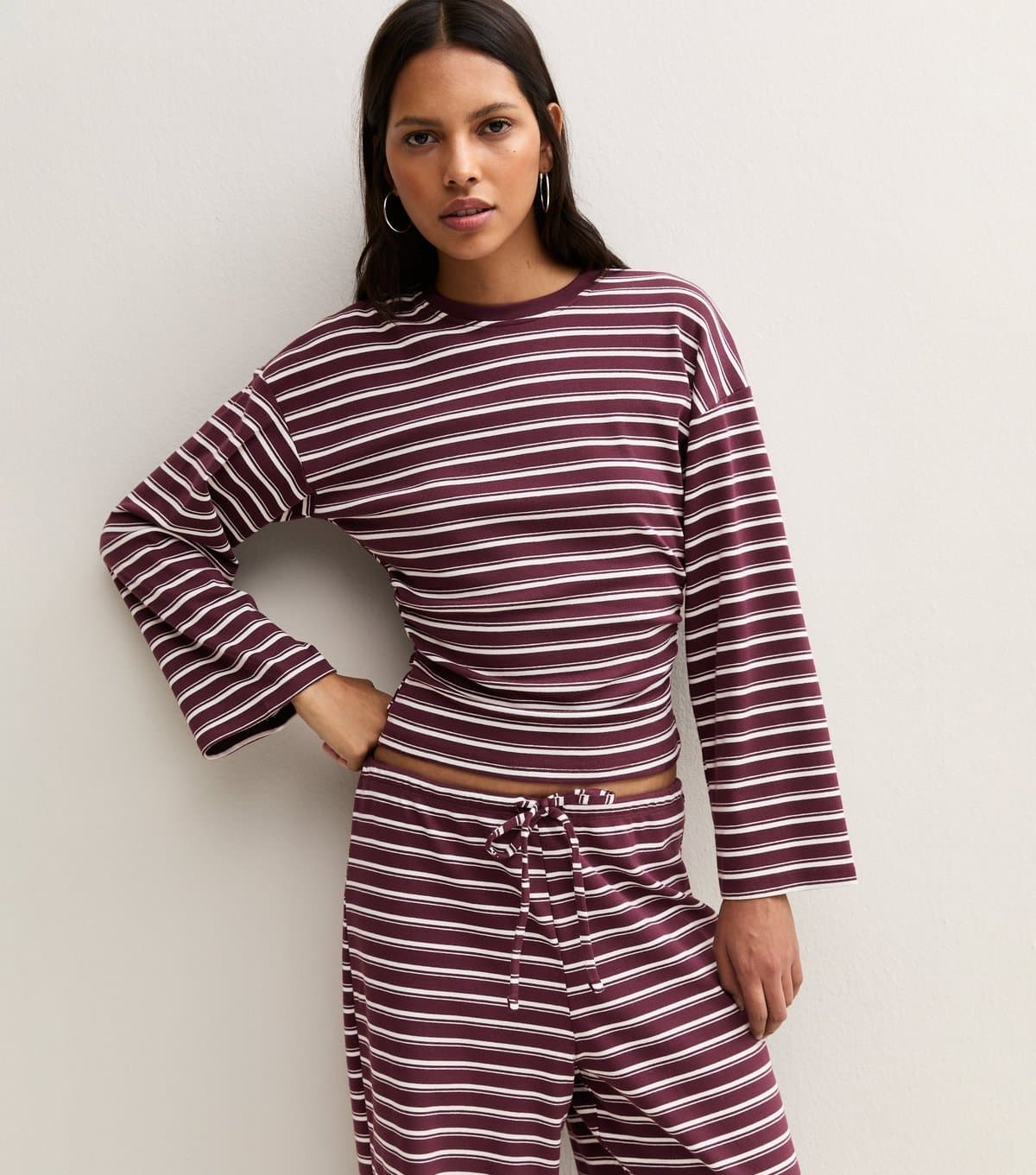 New Look Women's Red Cotton Rich Striped Corset Waist T-Shirt New Look