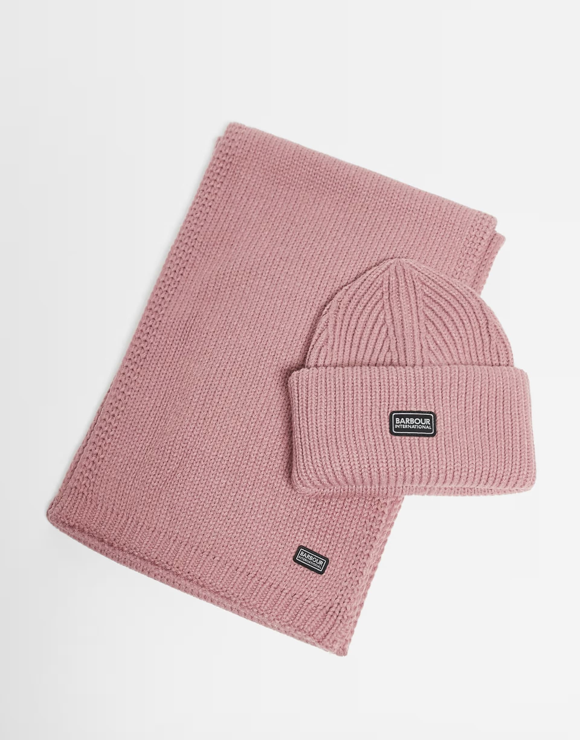 ASOS Barbour International Juliana beanie & scarf gift set in raspberry 