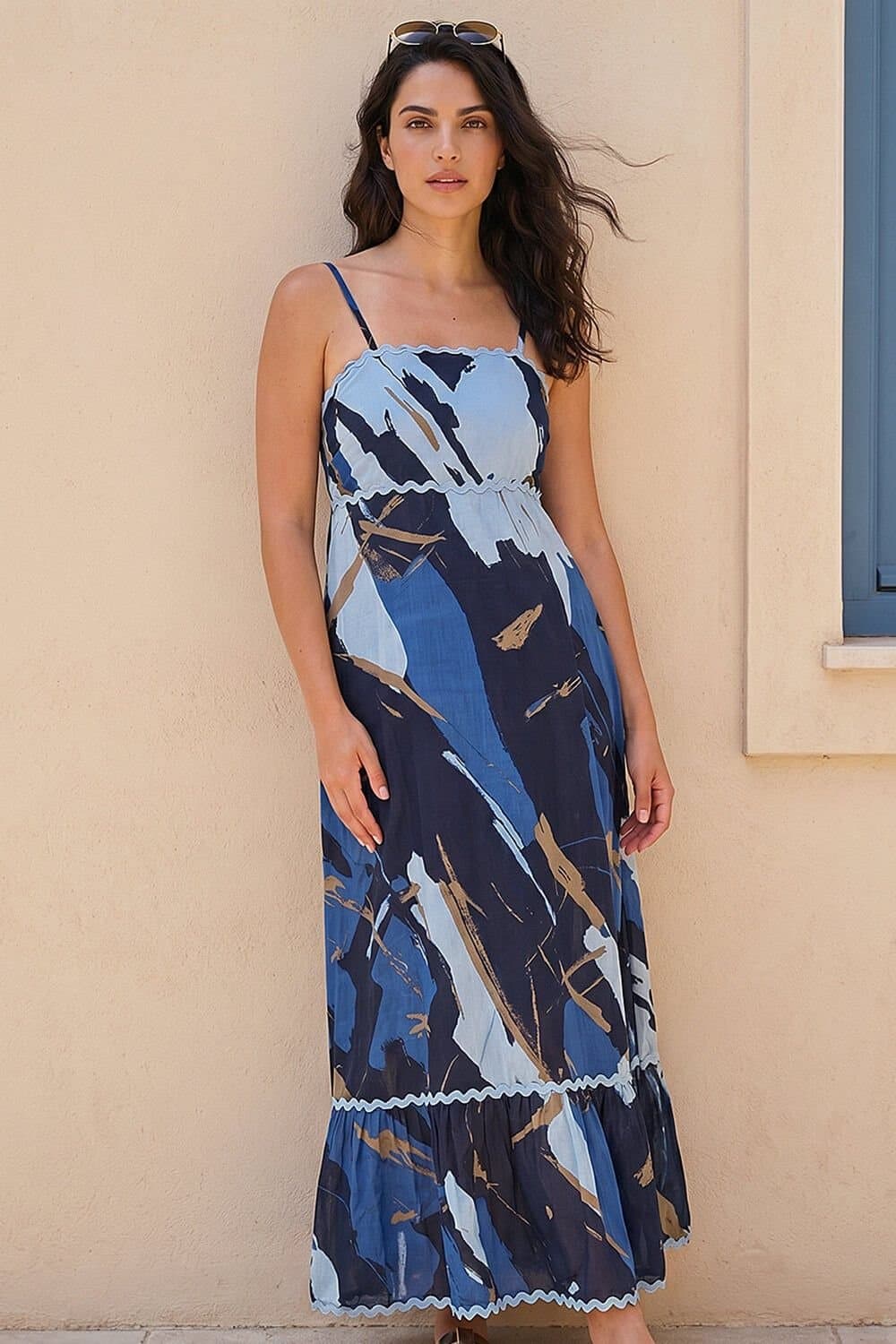 Dusk Dusk Women's Abstract Ric Rac Maxi Dress in Blue