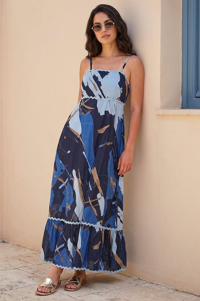 Dusk Dusk Women's Abstract Ric Rac Maxi Dress in Blue - 2