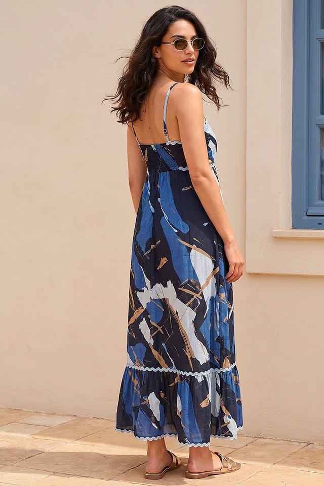 Dusk Dusk Women's Abstract Ric Rac Maxi Dress in Blue - 3