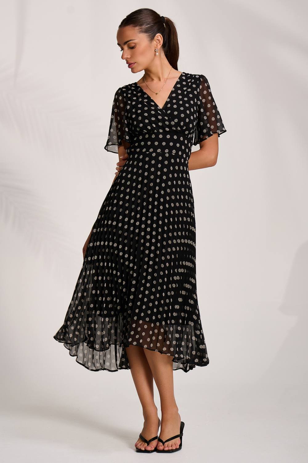 Jolie Moi Jolie Moi Women's Pleated Chiffon Maxi Dress in Black - 3