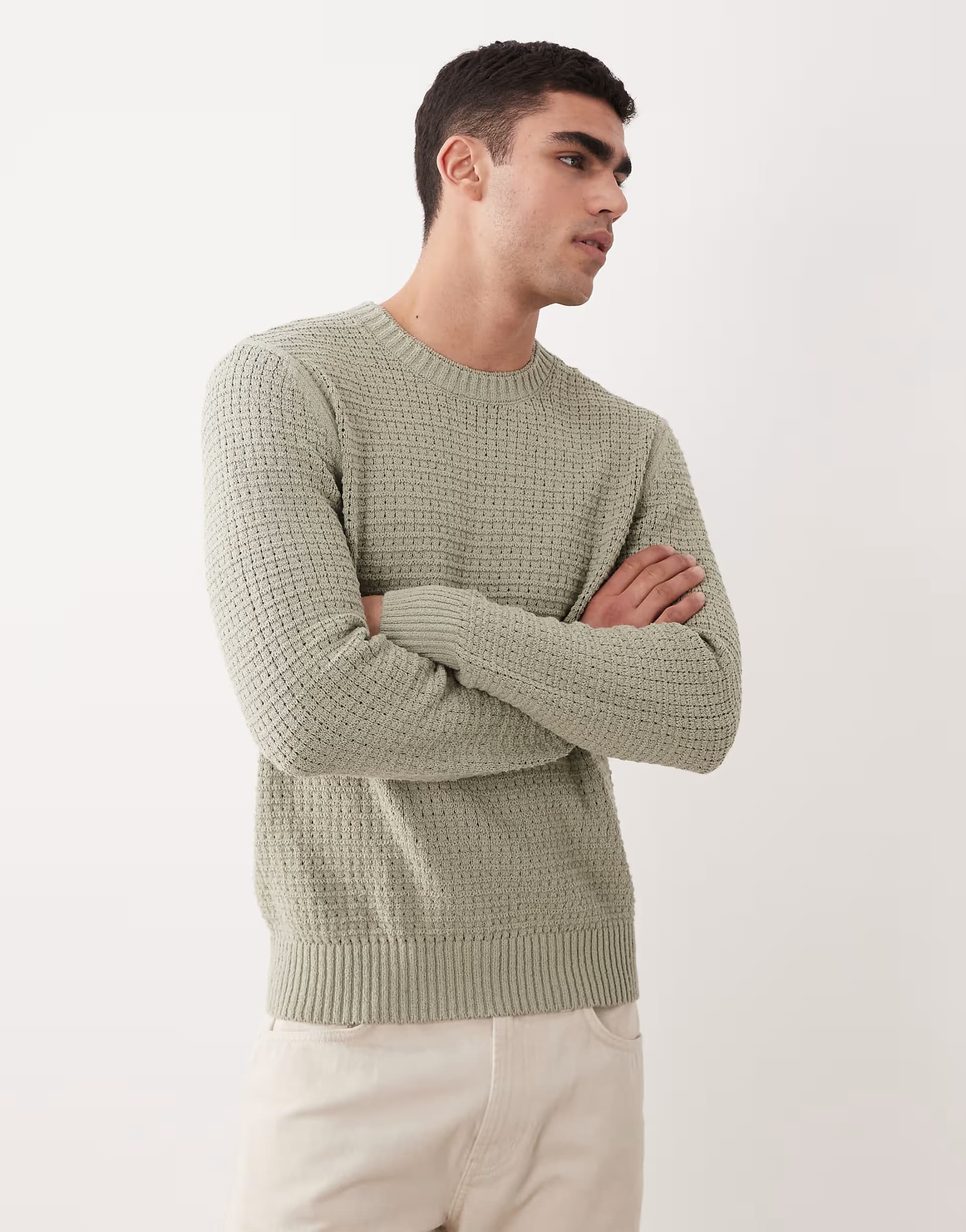 ASOS ASOS Waffle Knit Jumper in Sage Green