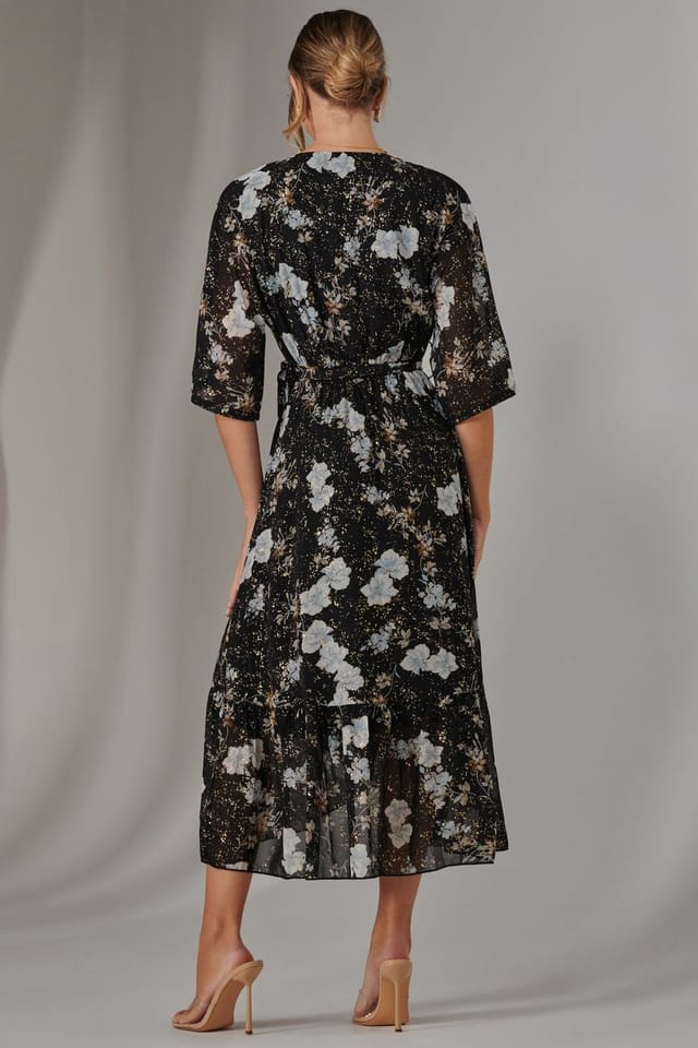 Jolie Moi Jolie Moi Women's Rita Ruffle Hem Chiffon Midi Dress in Black - 2