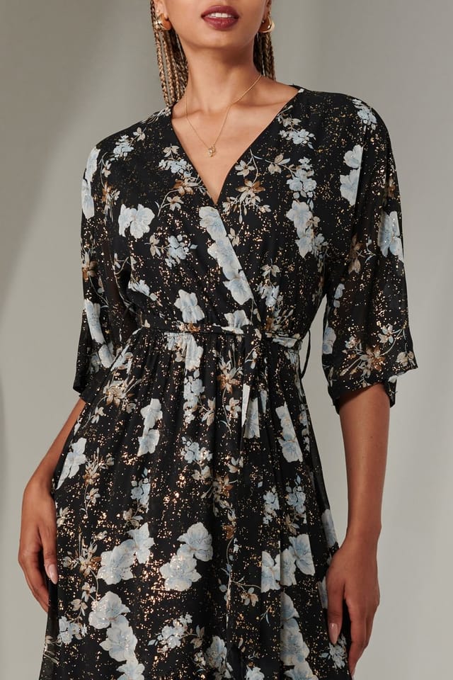 Jolie Moi Jolie Moi Women's Rita Ruffle Hem Chiffon Midi Dress in Black - 3