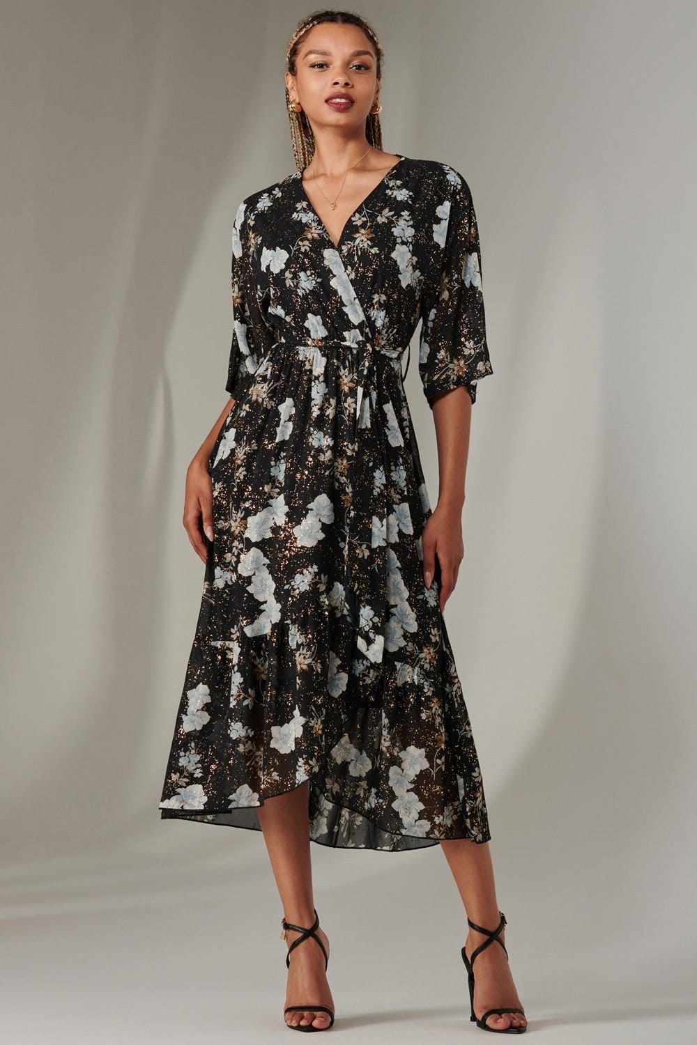 Jolie Moi Jolie Moi Women's Rita Ruffle Hem Chiffon Midi Dress in Black - 4