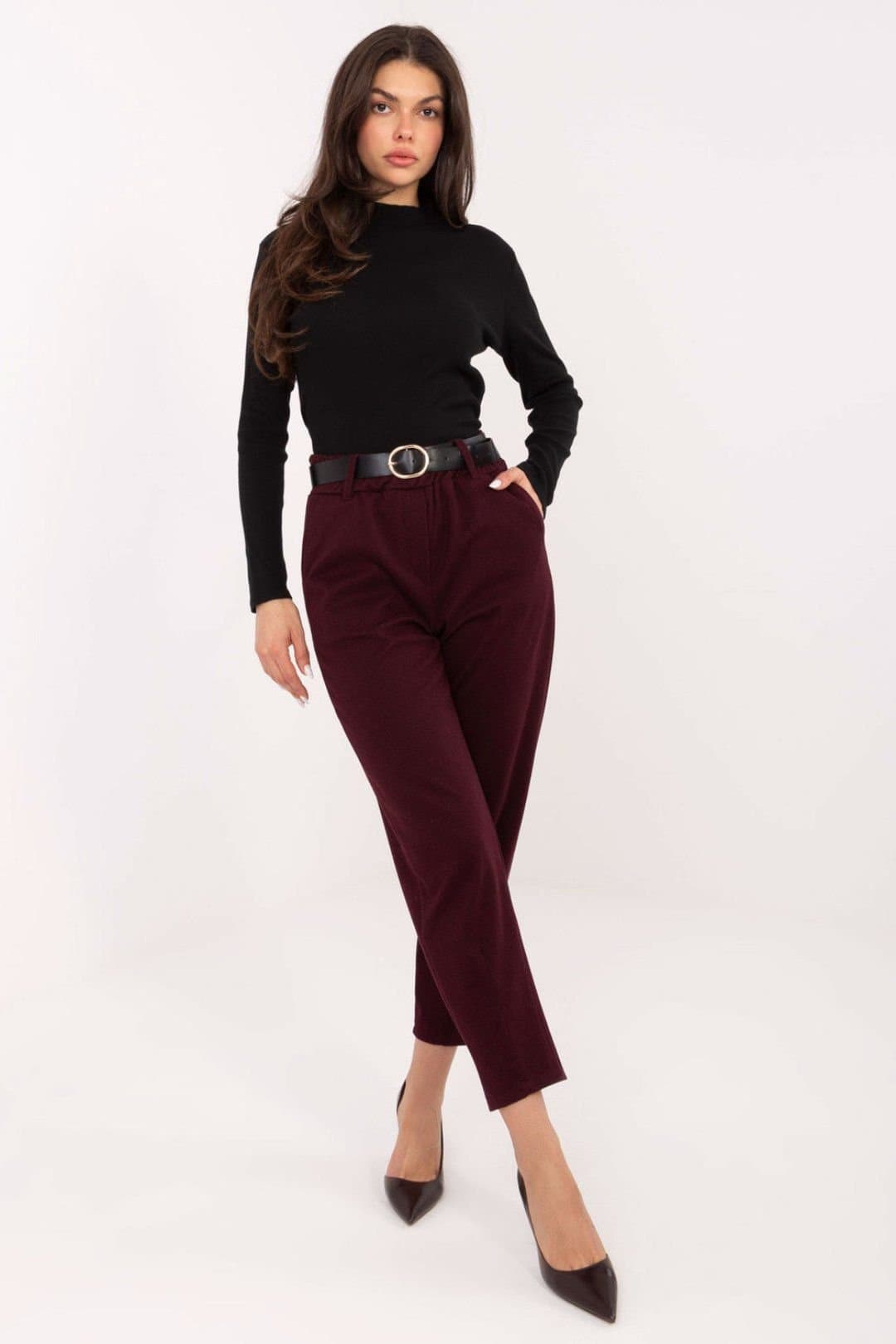 Love Lace Love Lace Red Houndstooth High Waisted Cigarette Trousers