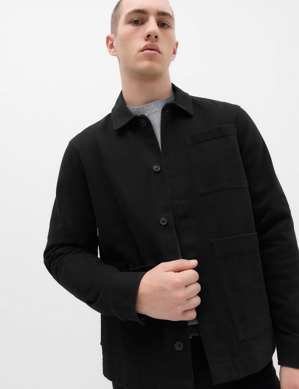 Marks & Spencer M&S Regular Fit Pure Cotton Twill Overshirt Black - 1