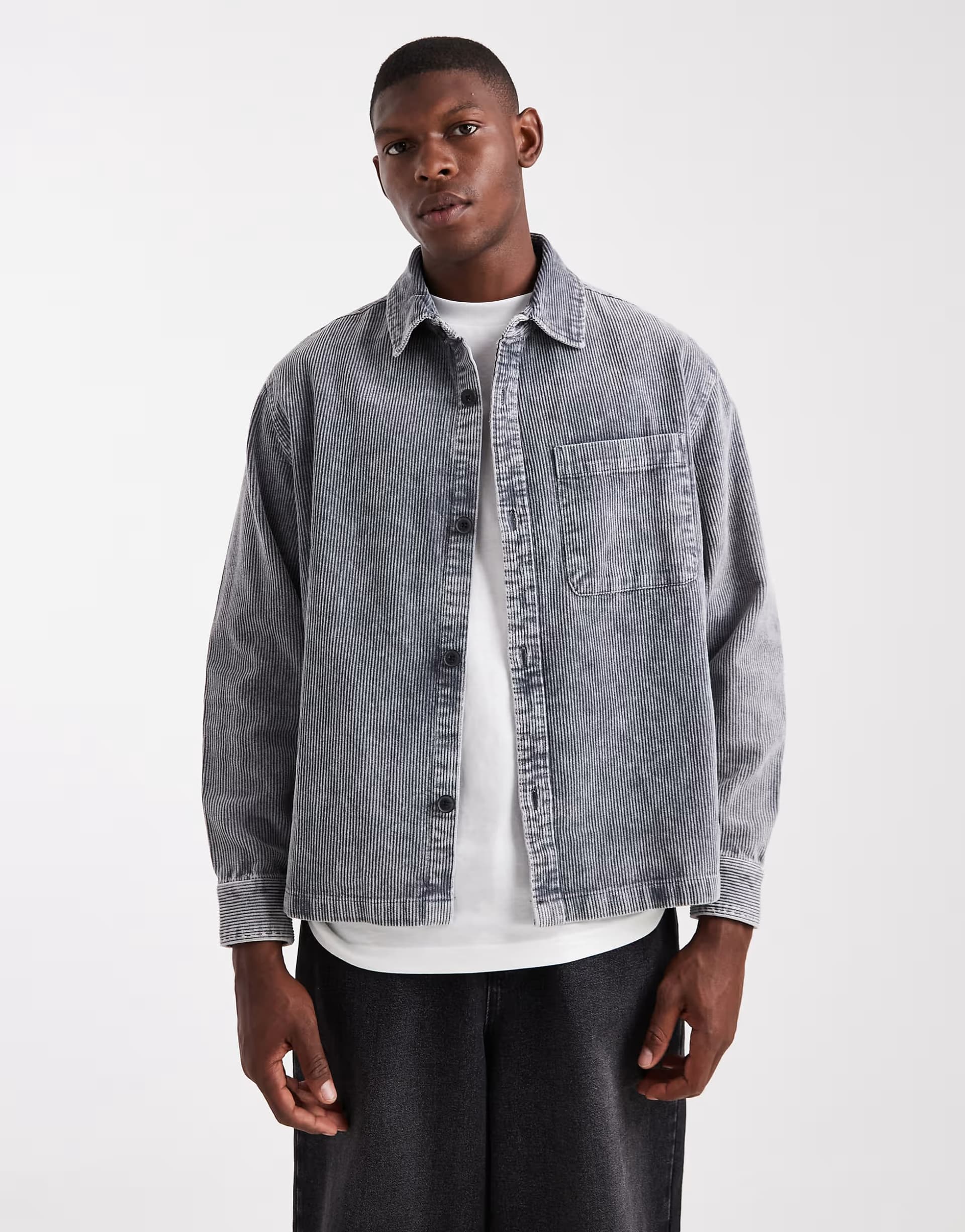 ASOS Cotton On boxy overshirt in grey cord