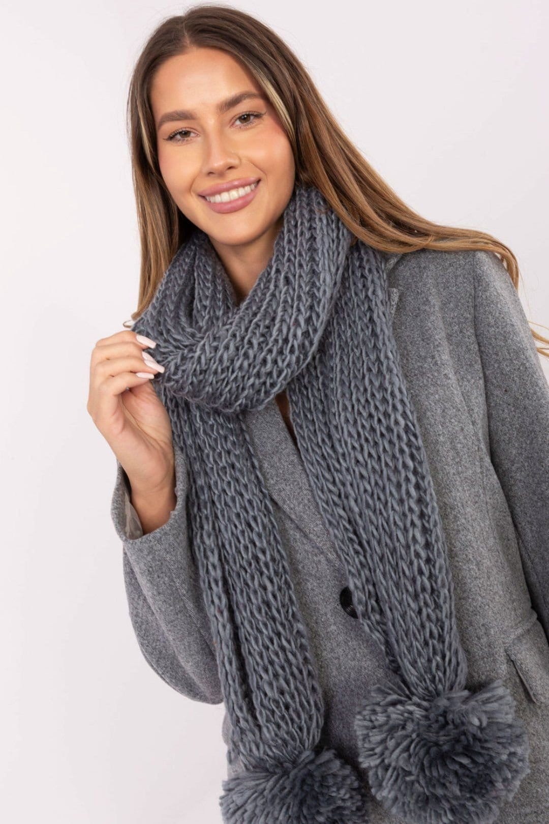 Love Lace Love Lace Women's Soft Cozy Acrylic Scarf with Pom Pom Ends for Winter Warmth in Grey - 4