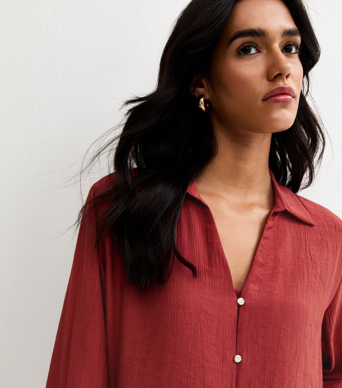 New Look Women's Rust Crinkled Cropped Sleeve Shirt New Look - 1