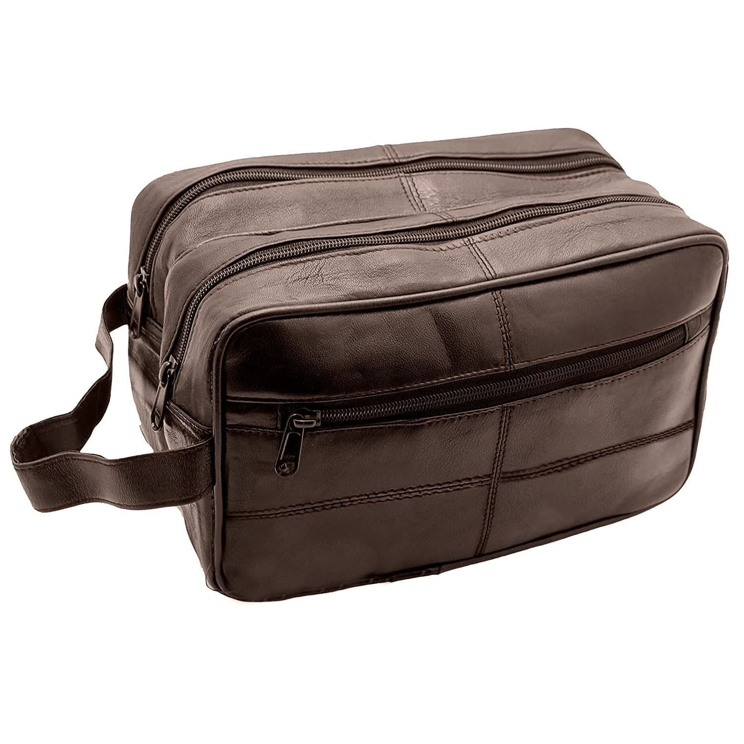 Woodland Leathers Woodland Leathers Men's Genuine Leather Wash Bag Travel Organizer Toiletry Bag in Brown