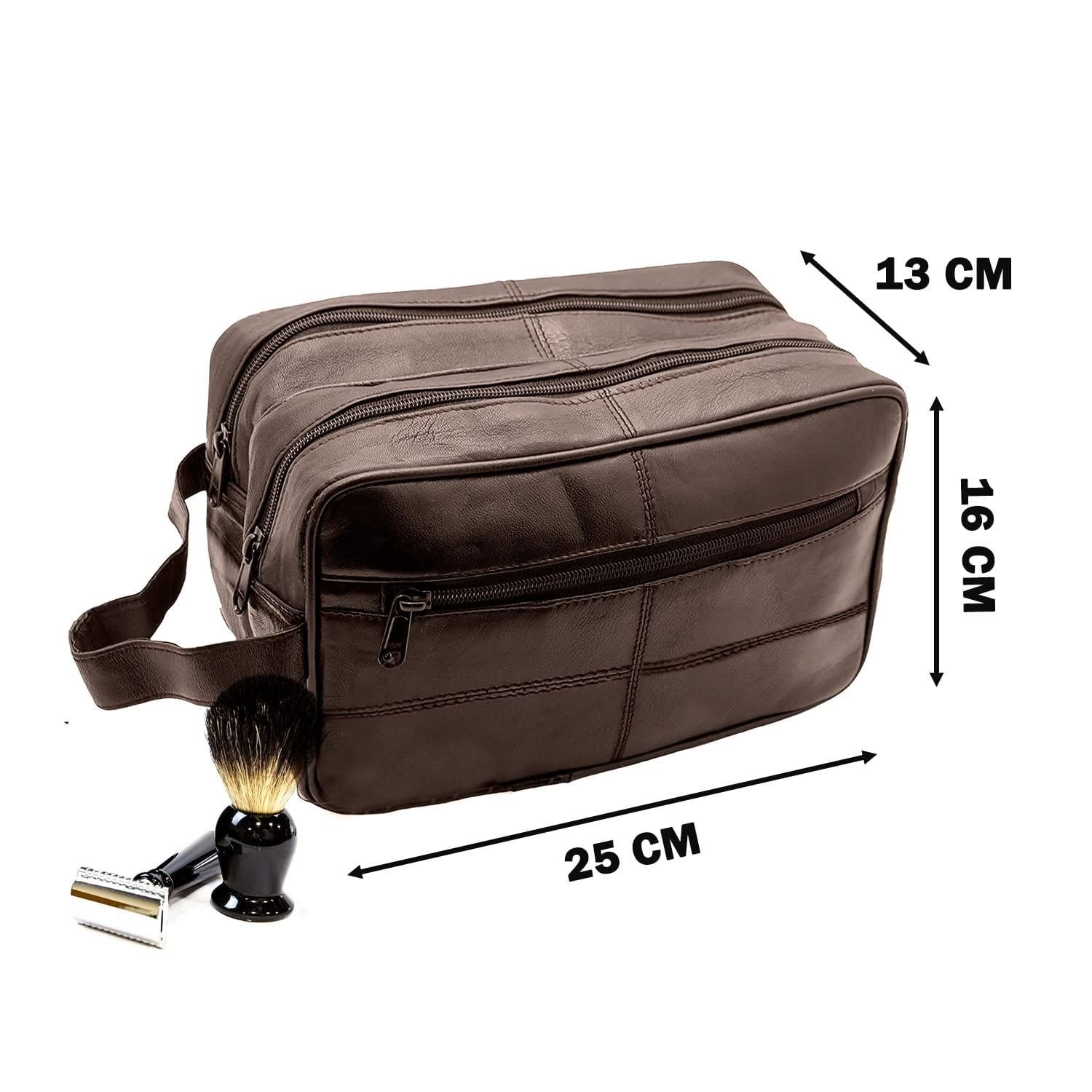 Woodland Leathers Woodland Leathers Men's Genuine Leather Wash Bag Travel Organizer Toiletry Bag in Brown - 4