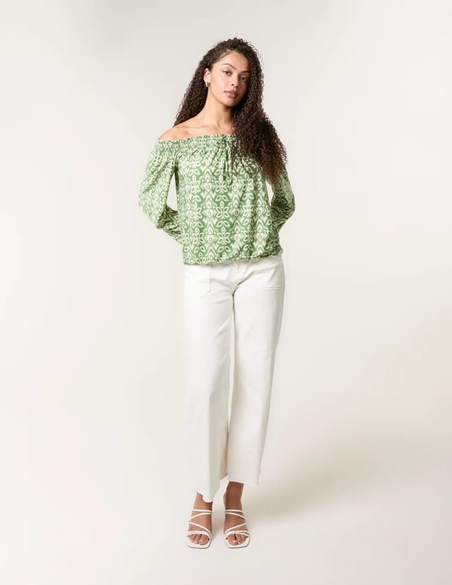 Blue Vanilla Bubble Hem Bardot Top - 3
