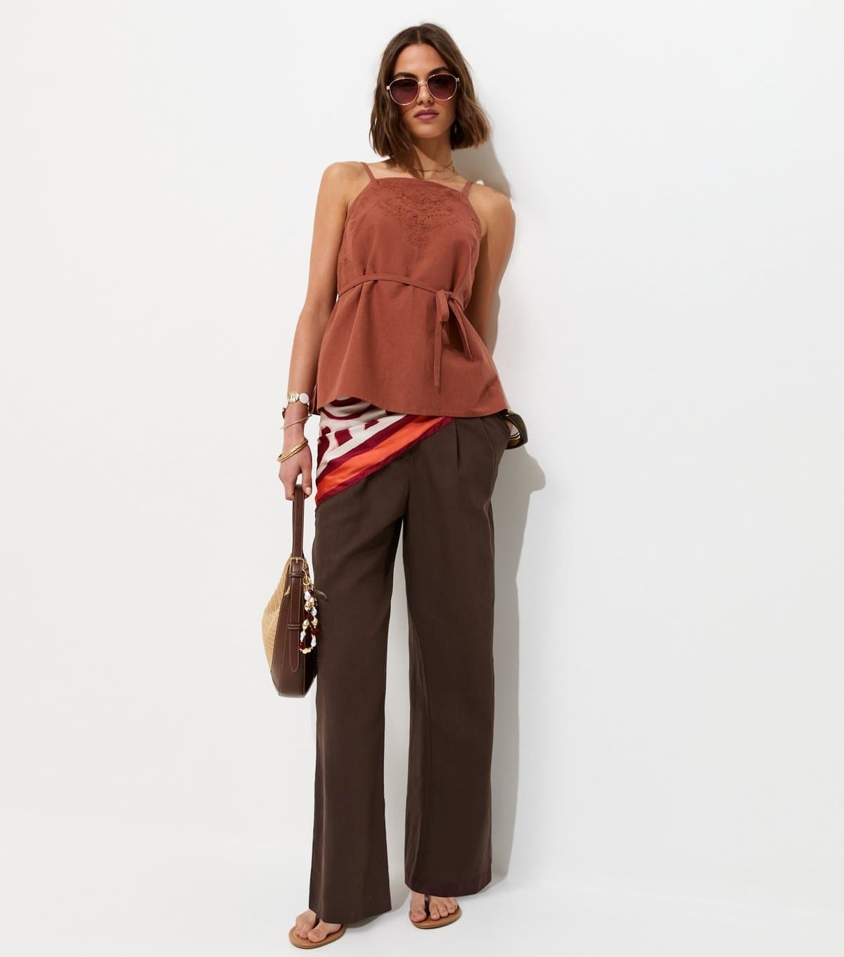 New Look Women's Brown Linen Rich Tailored Trousers New Look