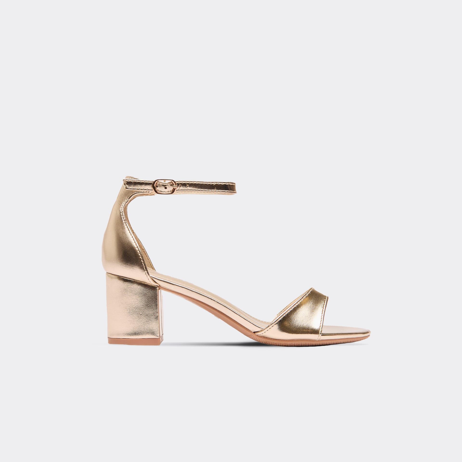 EGO Zowie Ankle Strap Low Block Heel In Gold Faux Leather, Women's Size UK 3