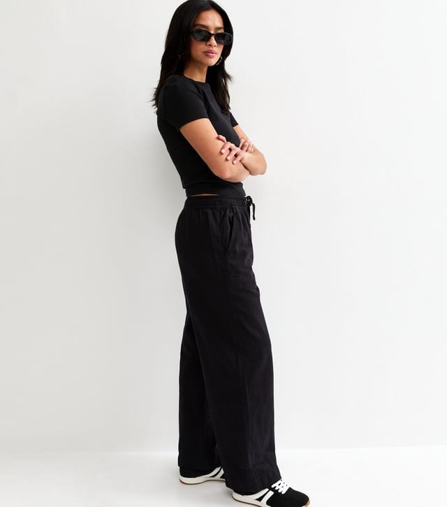 New Look Women's Petite Black Twill Cotton Wide Leg Trousers New Look - 3