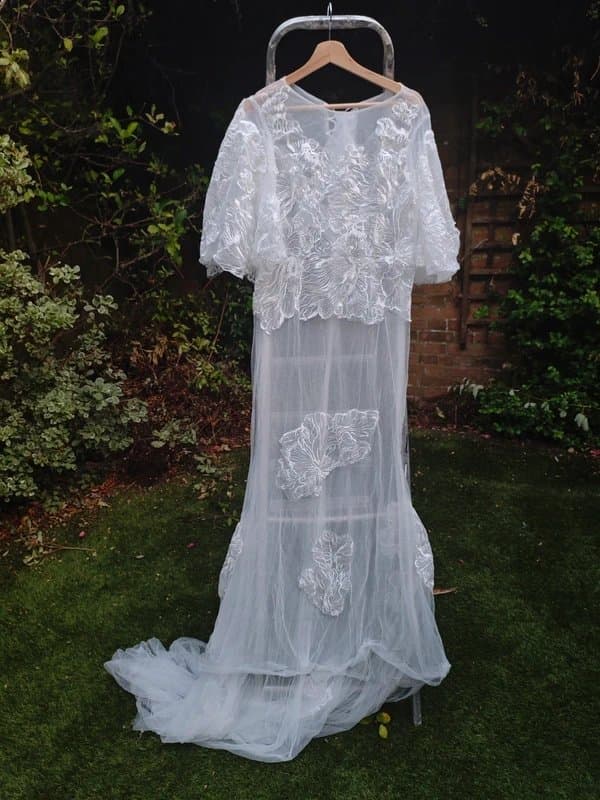 One Luxury Couture Embroidered Tulle Overskirt Overlay with Cathedral Train UK 12