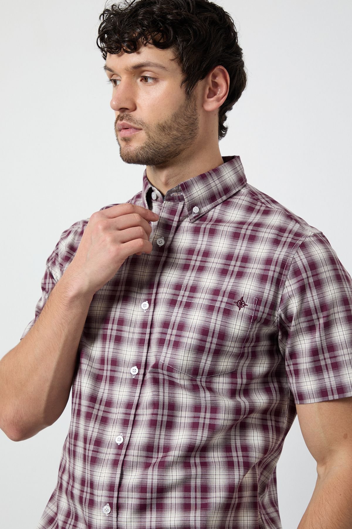 Maine Maine Men's Purple Madras Check Short Sleeve Shirt - 4