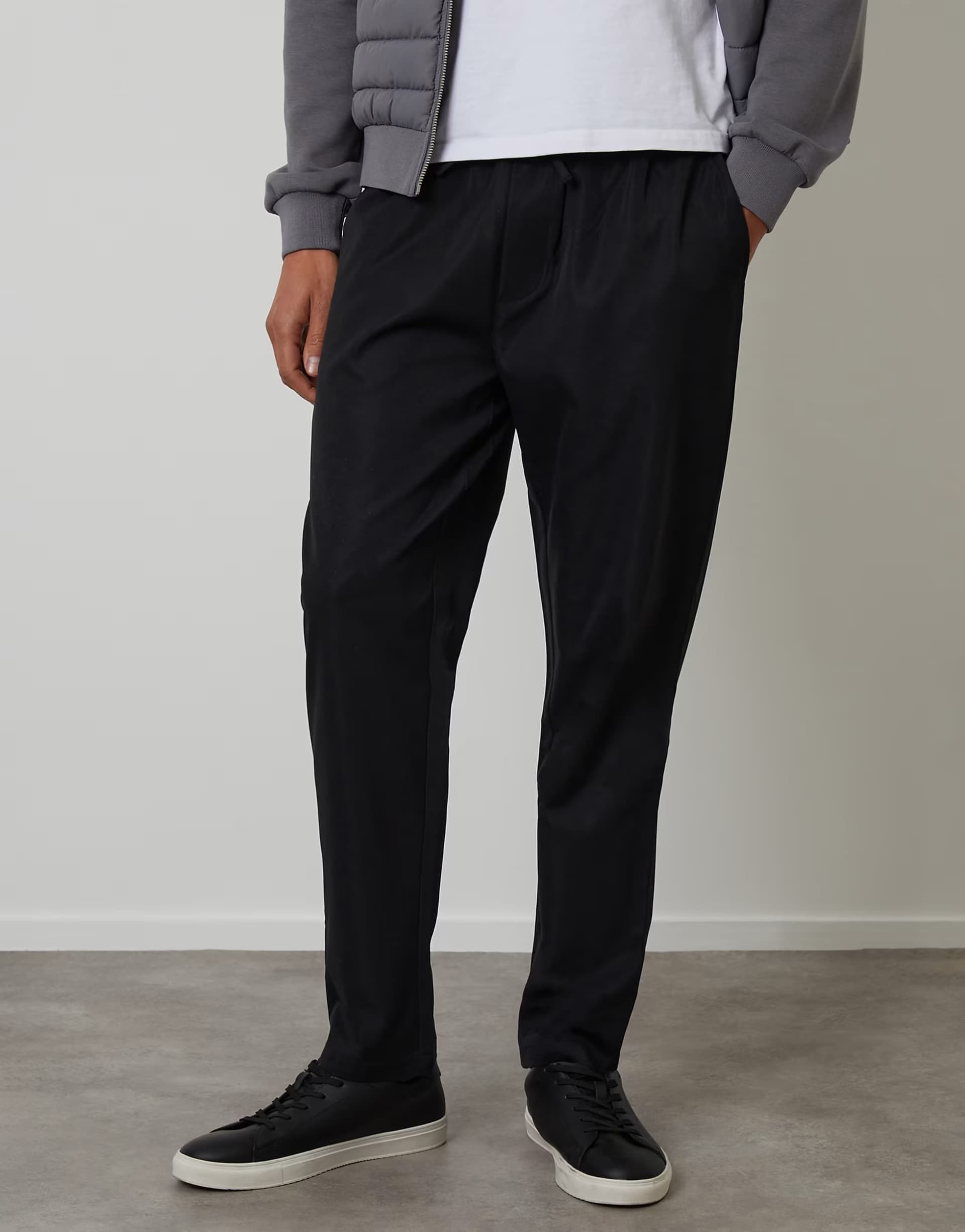 ASOS Threadbare Straight fit drawcord trousers in black