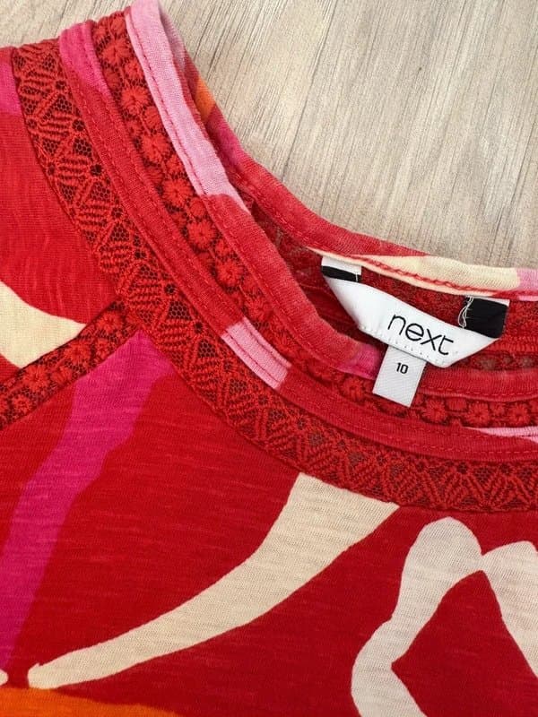 Next Next Red Pink Floral Print Top Size 10 Boho Summer Holiday Festival Casual