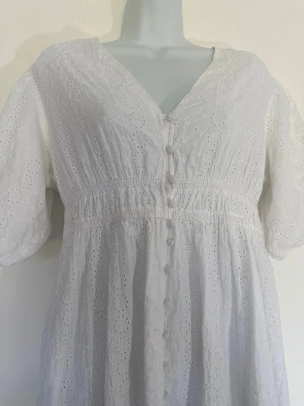 New Look NEW New look (shop floor) White Broderie Puff sleeves Maxi Dress - size uk 12