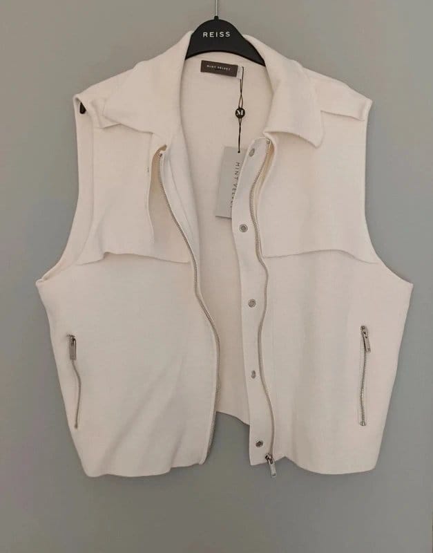 Mint Velvet Cream Sleeveless Knitted Biker Jacket