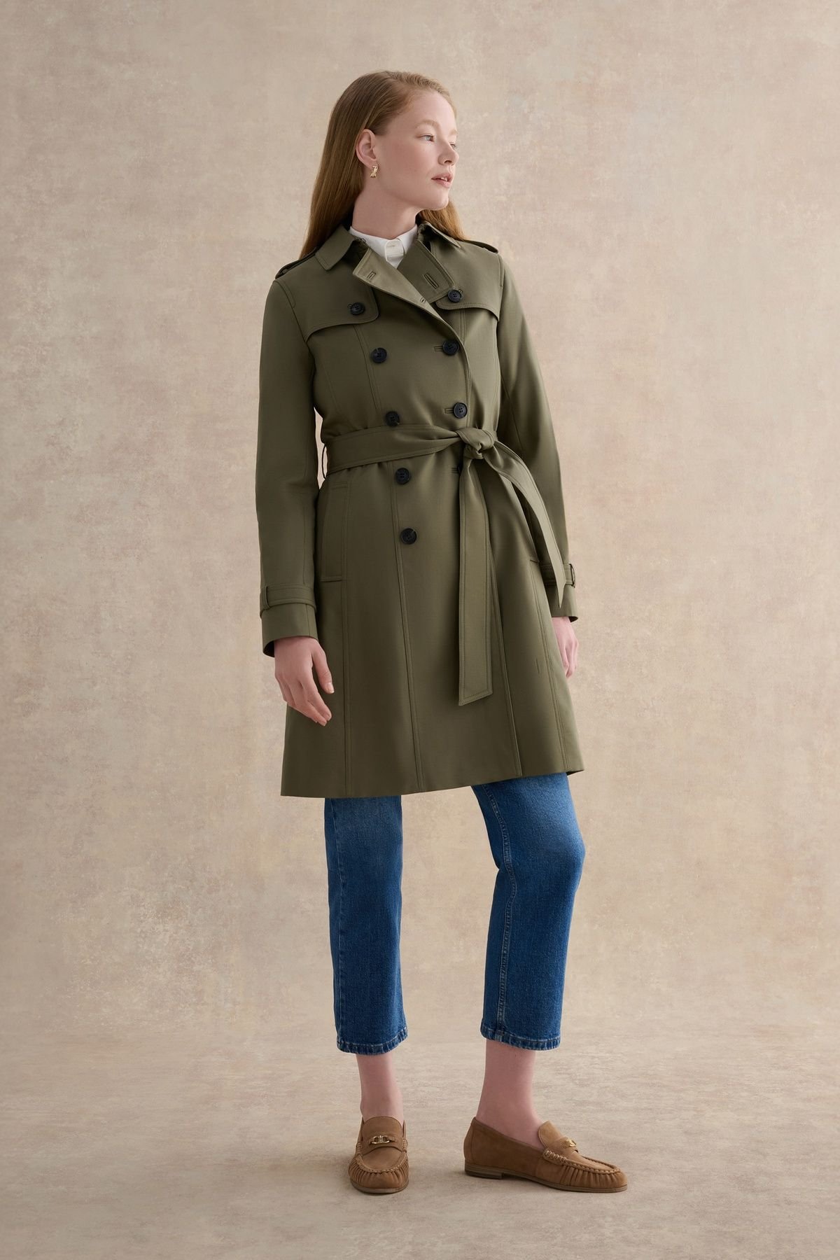 Hobbs London Hobbs London Women's Skylar Belted Trench Coat in Olive - 3