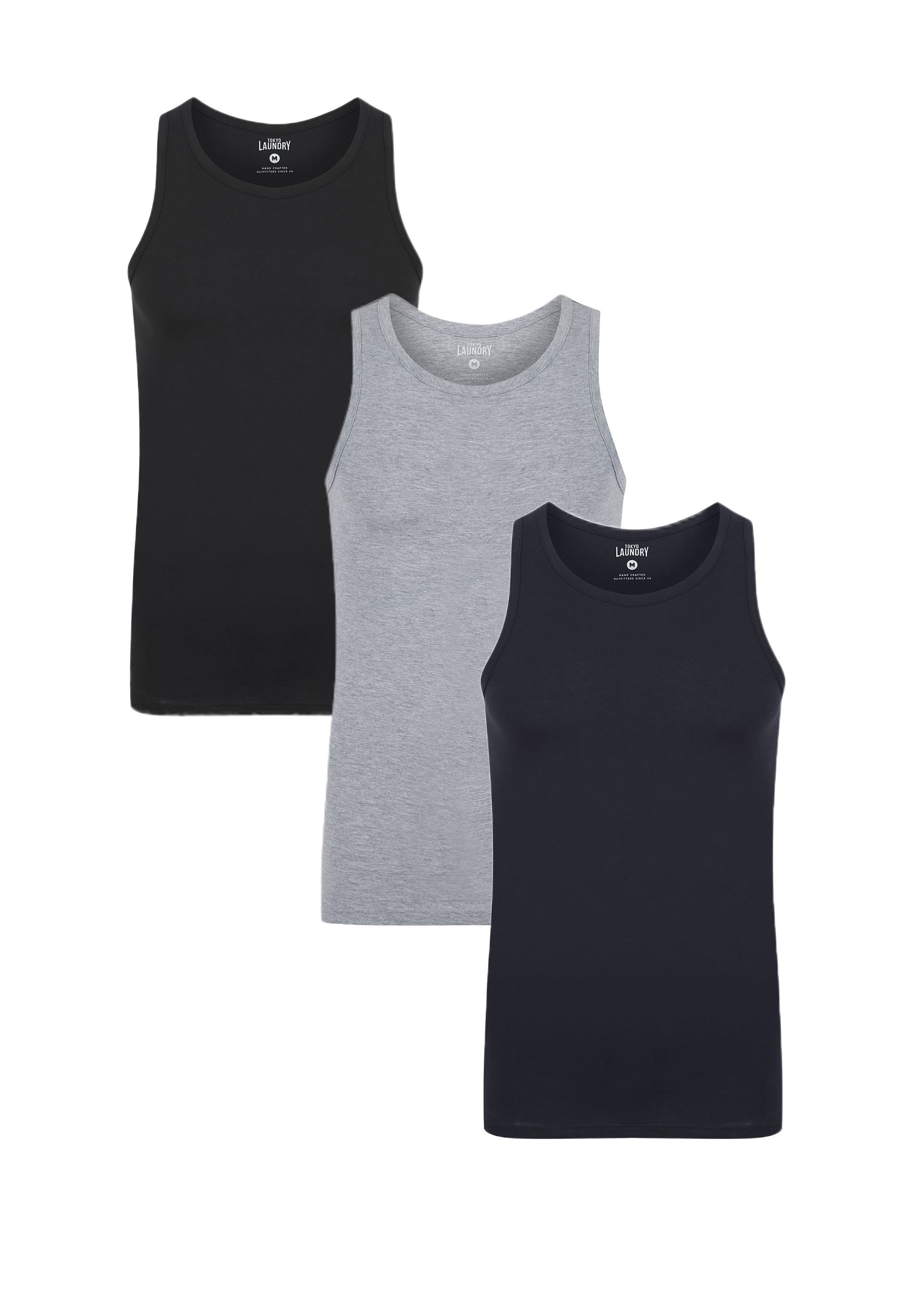 Tokyo Laundry Men's 3-Pack Cotton Basic Vests in Light Grey