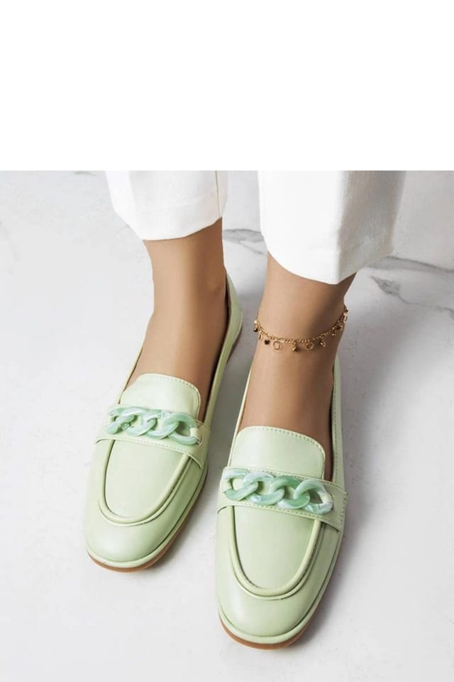 Love Lace Love Lace Women's Chain Decor Slip On Moccasins in Sleek Synthetic in Green - 3