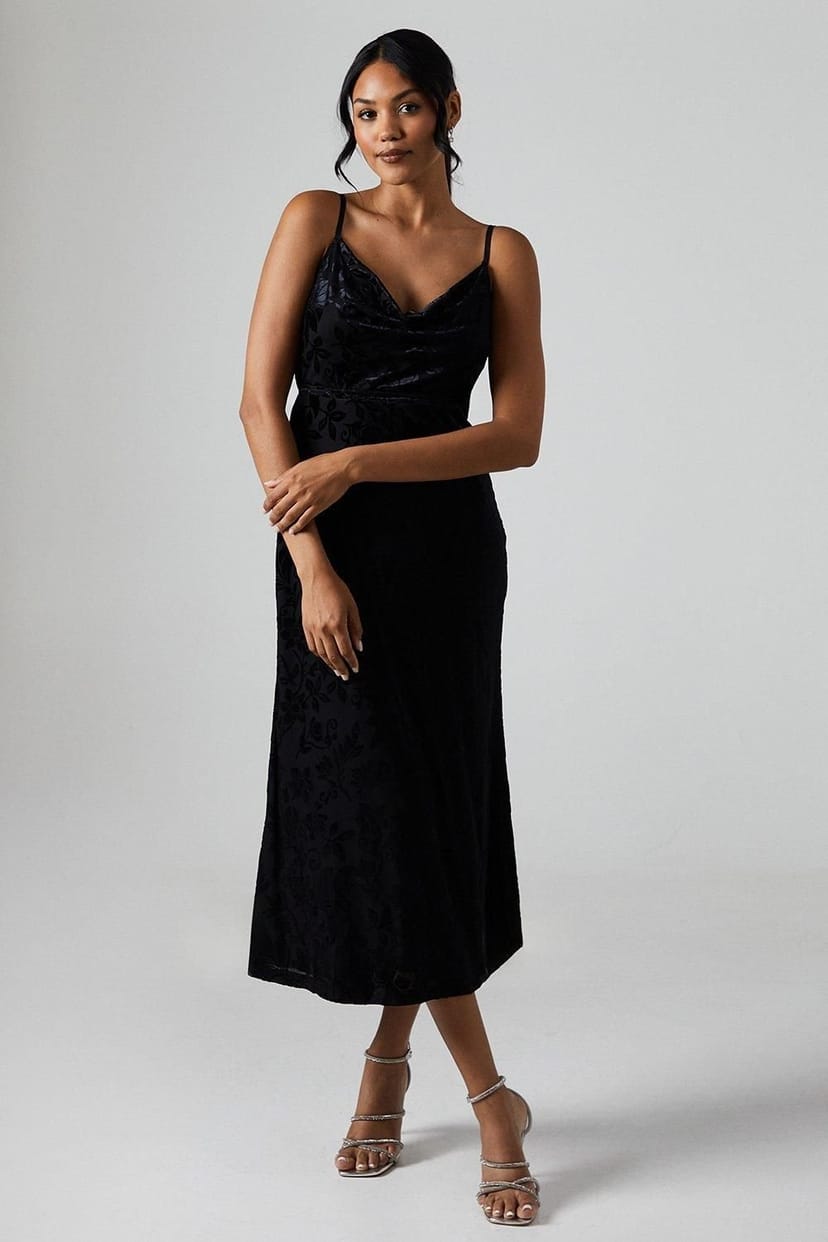 Debut London Debut London Women's By Coast Devore Cowl Neck Midi Dress in Black - 1
