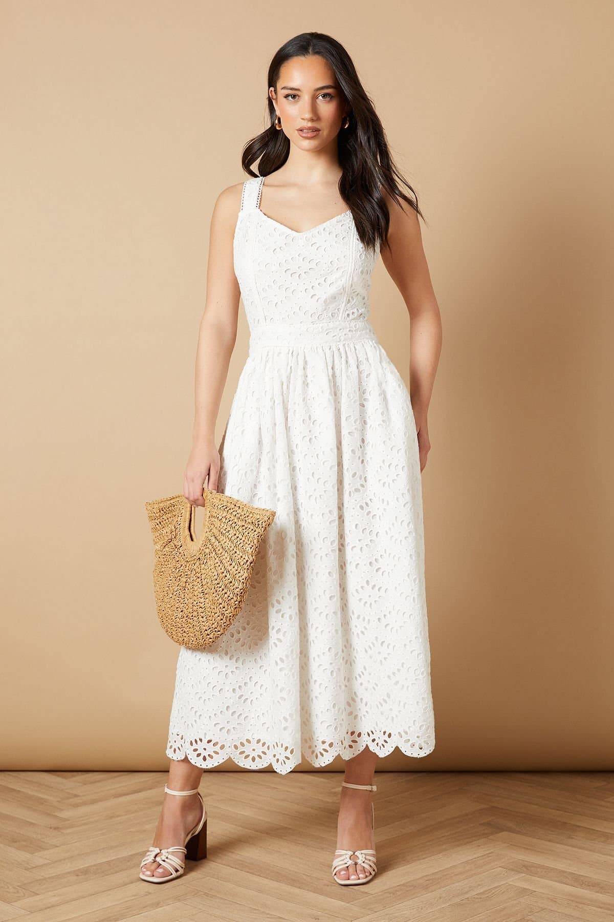 Oasis Oasis Women's Embroidered Broderie Midi Dress in White