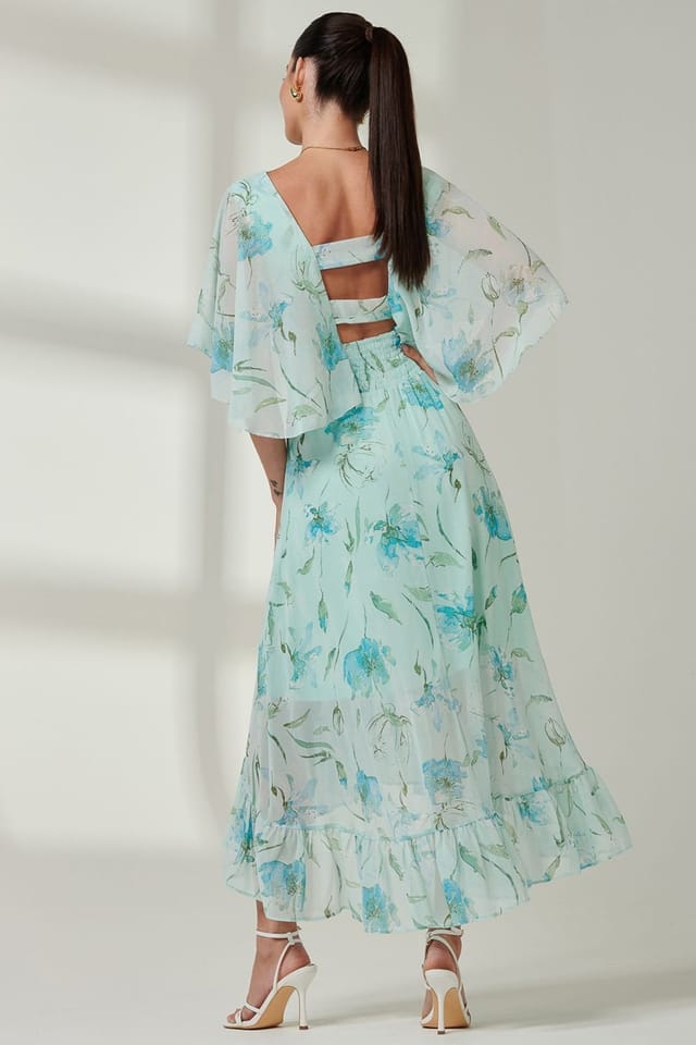 Jolie Moi Jolie Moi Women's Frill V-neck Chiffon Maxi Dress in Green - 2