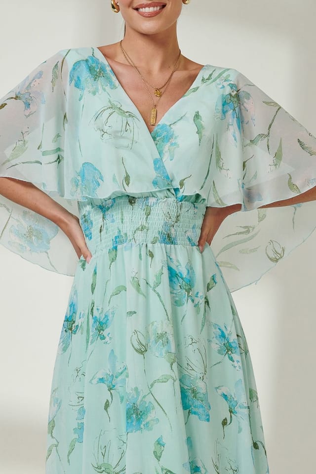 Jolie Moi Jolie Moi Women's Frill V-neck Chiffon Maxi Dress in Green - 3