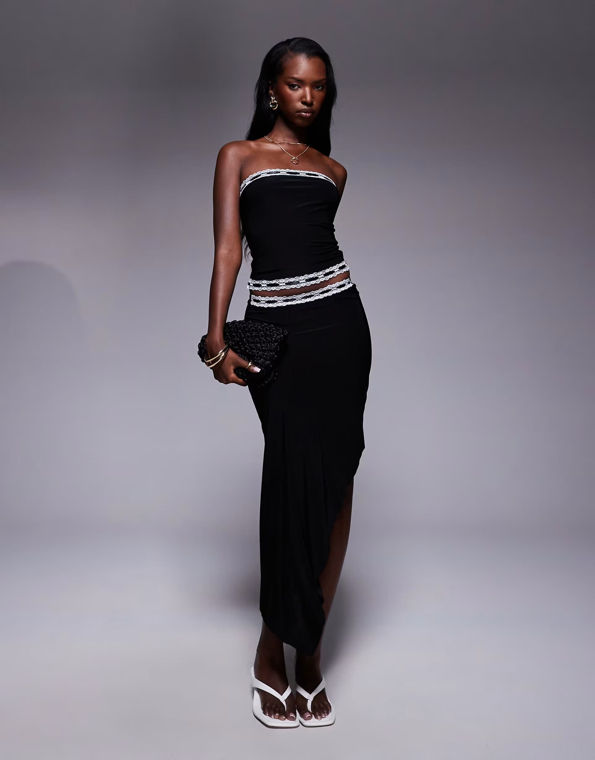 ASOS Public Desire Lace trim midi skirt co-ord black in black