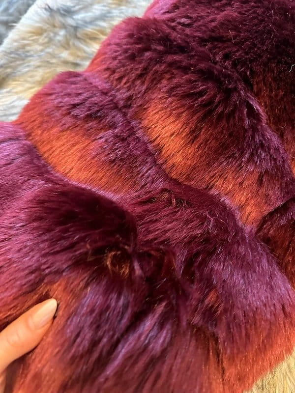Zara Burgundy Fur Cropped Coat with Leather Interior